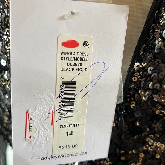 Belle Bagley Mischka Black Sequin Winola Sheath Stretch Evening Dress Size 14 - Picture 8 of 13